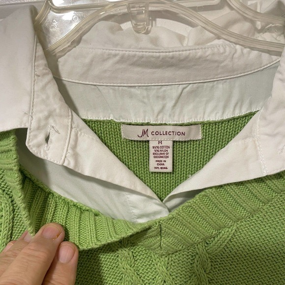 jm collection sweater medium grreen knit dickie style collar retro - Picture 4 of 7